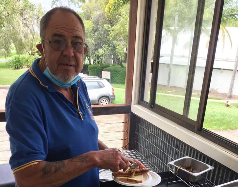 TCB RSL - Wellbeing Officer, Terry Giles, cooking up a storm at our monthly drop-in sausage sizzle