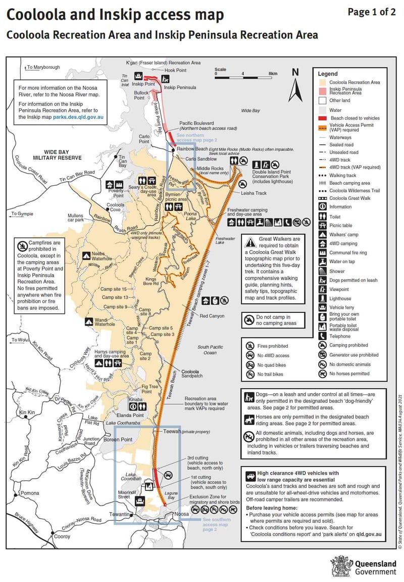 Cooloola and Inskip Access Map