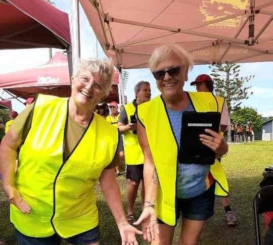 Sandra Binnie and Michelle Jordan getting dirty doing the Marshalling job after all the wet weather.