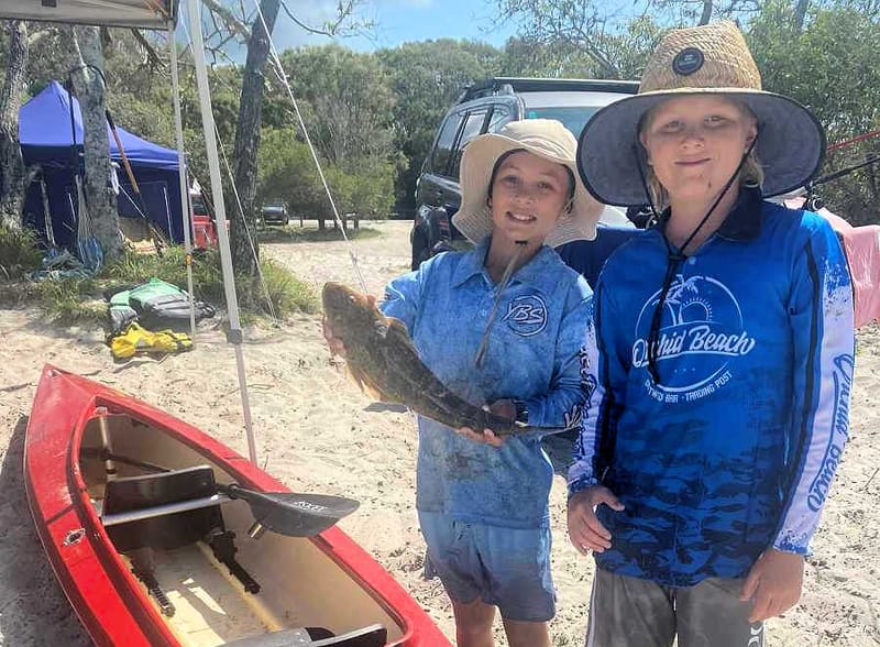 Young gun club member Sonny has been repping our new RBAA club stickers while slaying the flathead around Inskip on his kayak