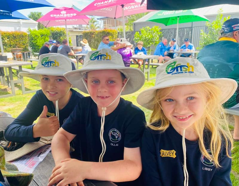 Our groovy juniors showing off their new fishing hats provided by GRC