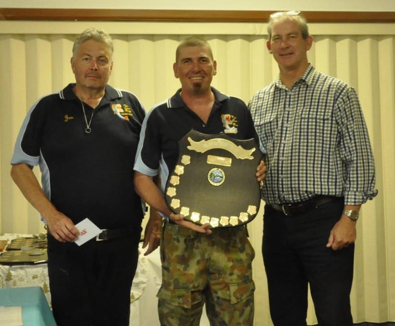 Marquis Chapman receiving his Champion award from Club President Jon Constable and Mayor Mick Curran.