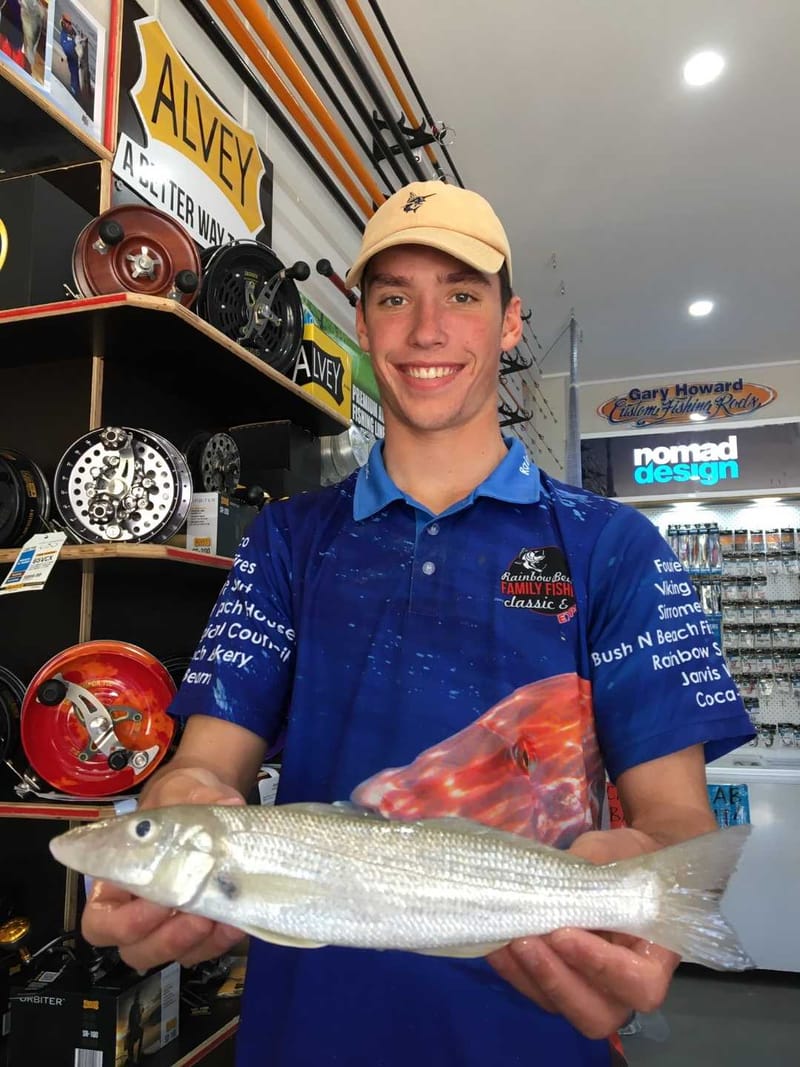 Gardiner Fisheries - Alex Brantz with a Sand Whiting caught in the surf ready for the Winter Whiting Competition starting Aug
