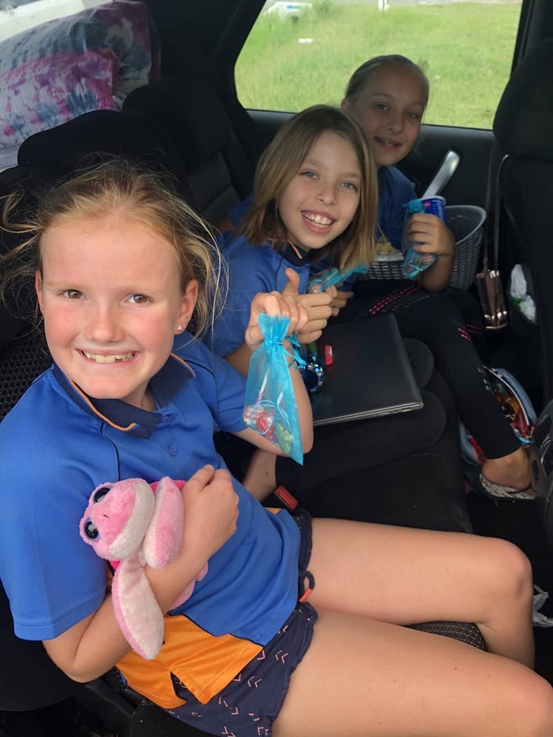 Chloe, Sophia &amp; Indiana on their way to camp.