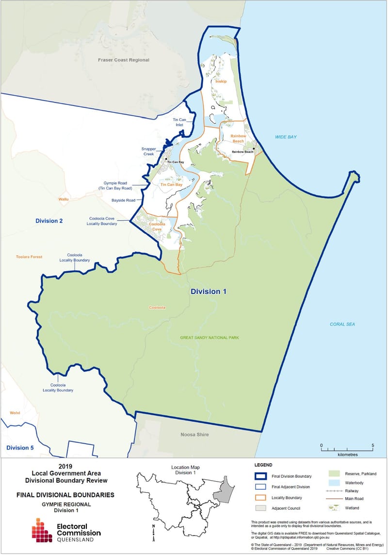 Gympie Regional Council Election 2020 Division 1 map