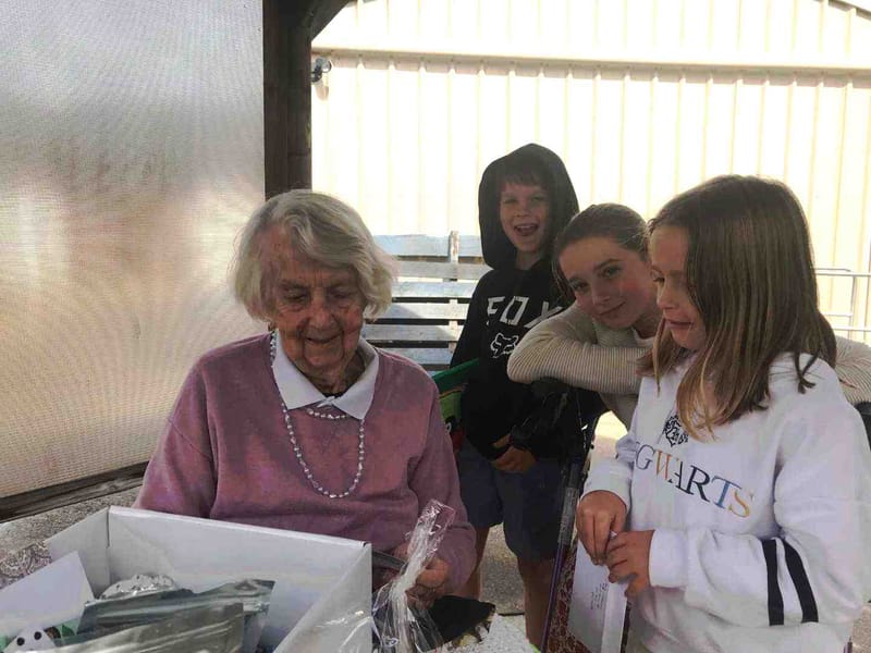 Gwen McKenzie loved a visit from her great grandchildren, Daniel, Maia and Josie Booth at her retirement village last month