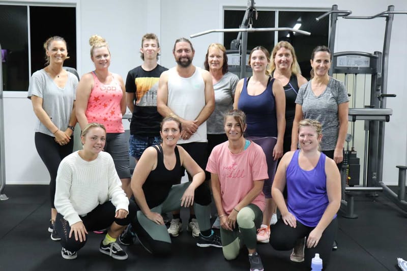 Personal Trainer Rebecca Arthur - second from the left at the front, with locals attending the Thursday night gym class