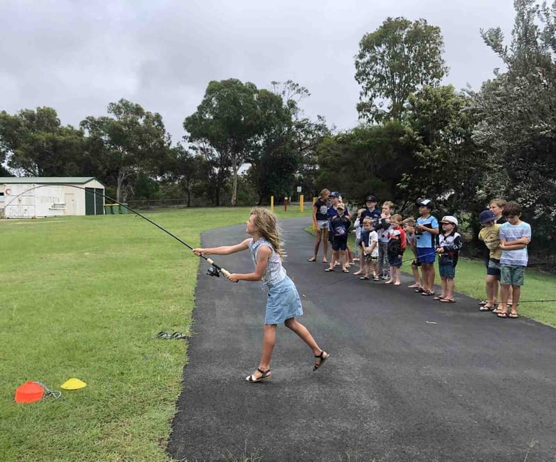 Fun landing their lure closest to the bucket - kids, come to the next Fishing Clinic on May 22