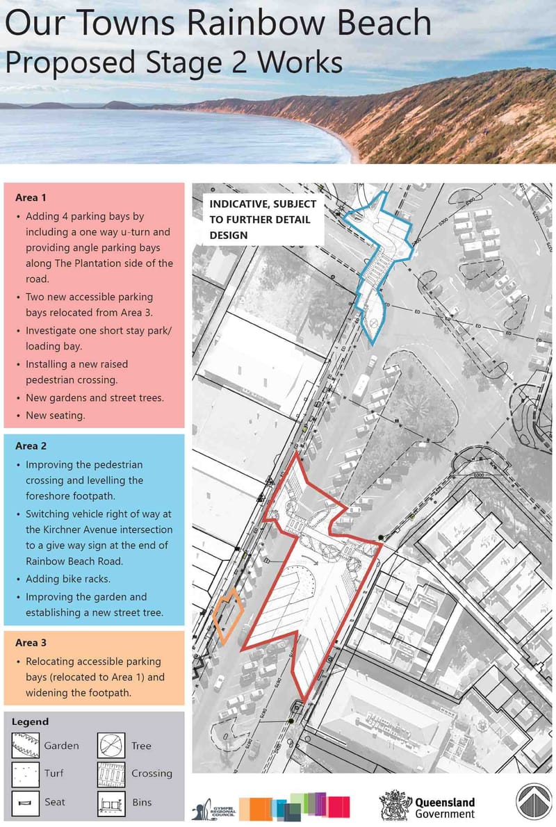 The refined preliminary design proposal for the Rainbow Beach main street upgrade