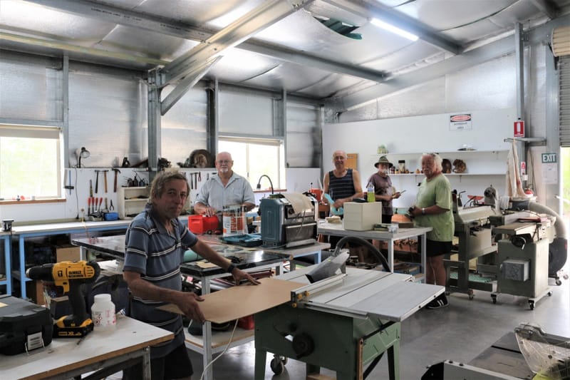 The Men’s Shed is now OPEN! Pictured working on just a few of the stations are Brian, Paul, Fernando, Bryan, Mike - congratul