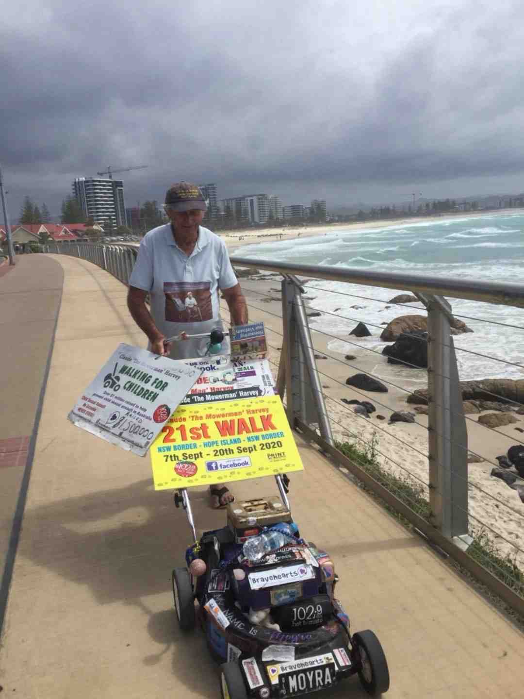 Claude ‘The Mowerman’ Harvey will be in Tin Can Bay and Rainbow Beach on October 25 meeting locals, raising awareness and mon