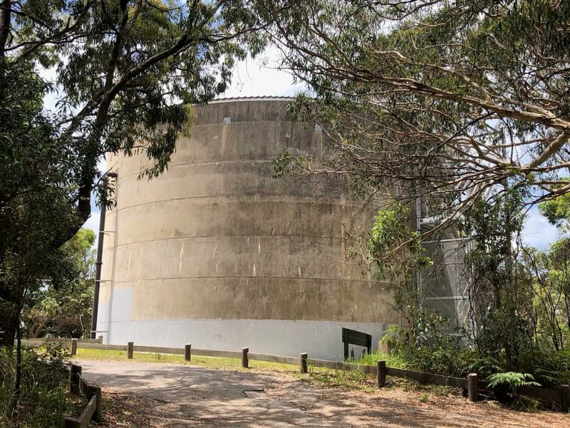 The blank canvas of the water tower awaiting its imminent makeover.