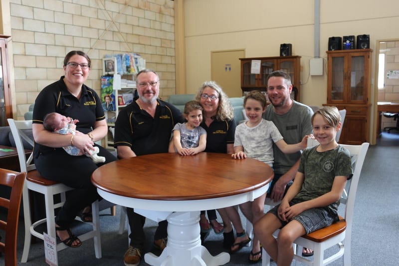 Gympie One Stop Furniture - Owners of the new business, Nicola Garneys with baby Sophie, parents Stephen and Gaenor Garneys w