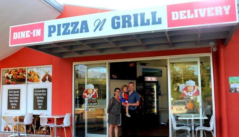 Sean, Elisa and Sofia at the new Rainbow Beach Pizza &amp; Grill