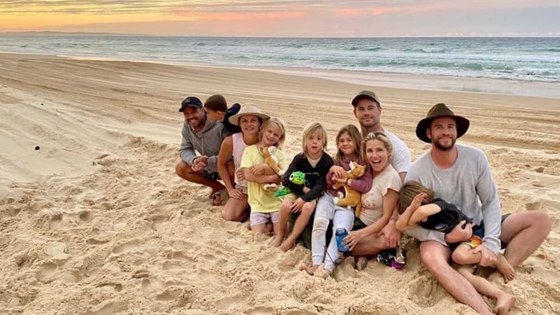 Chris and Liam Hemsworth with Elsa Pataky and family, and friends Luke and April Munro, at Rainbow Beach and Double Island Po