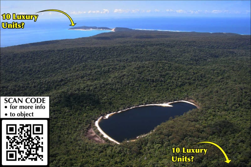 Protect Our Parks- Aerial view across Poona Lake to Double Island Point