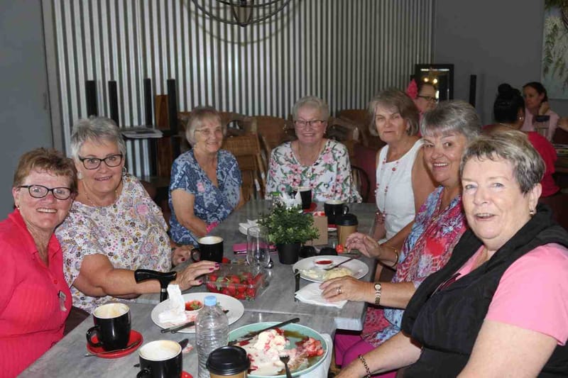 QCWA ladies Rowena,Judy, Brenda, Dawn, Jill, Wendy and Dawn strawberries and raising money for cancer at Cooloola Berries