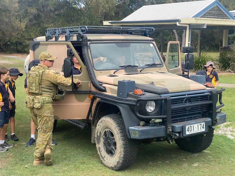 Rainbow Beach State School Kids Enjoying A Recent Visit From the Army! post image