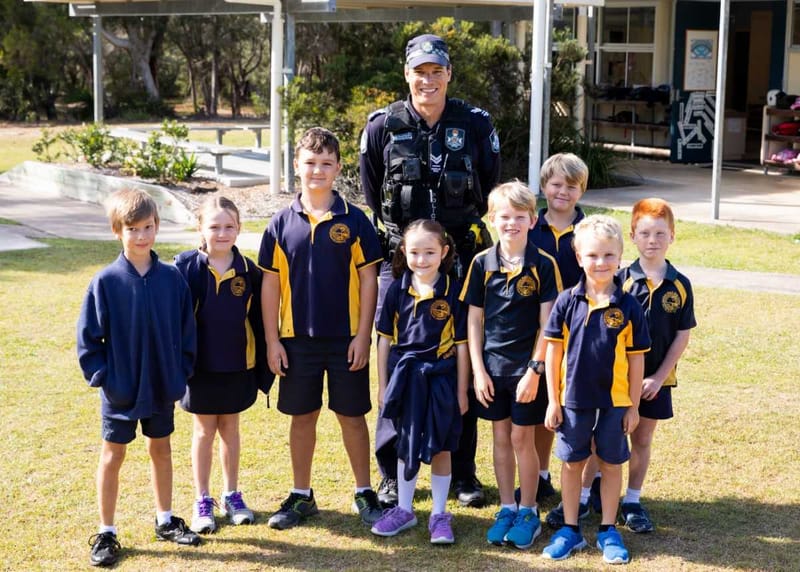 Senior Constable Mike Brantz chatted to the kids about road safety