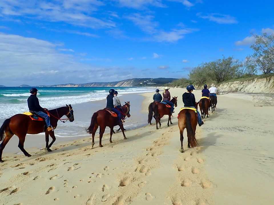 Winter beach riding with Rainbow Beach Horse Rides.