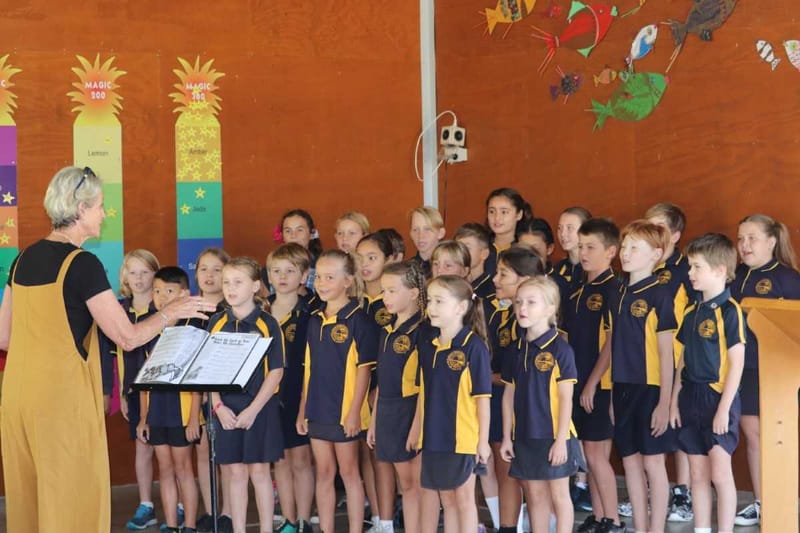 The choir rehearsing for their award-winning Eisteddford performance