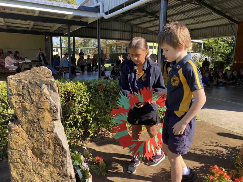 Rainbow Beach State School - Laying of the wreath by Grade 3 students, Pearl and Casey