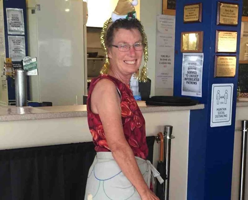 Yachtie and Dragon Kay Muir in her ‘Tails’ fancy dress costume at the Dragon Yacht Club Christmas Party at Tin Can Bay