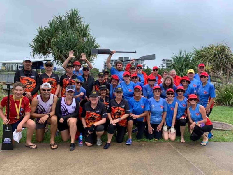 The Cooloola Coast Dragon Boaters are looking for new members - here they are joining forces with Hervey Bay and Bundaberg te