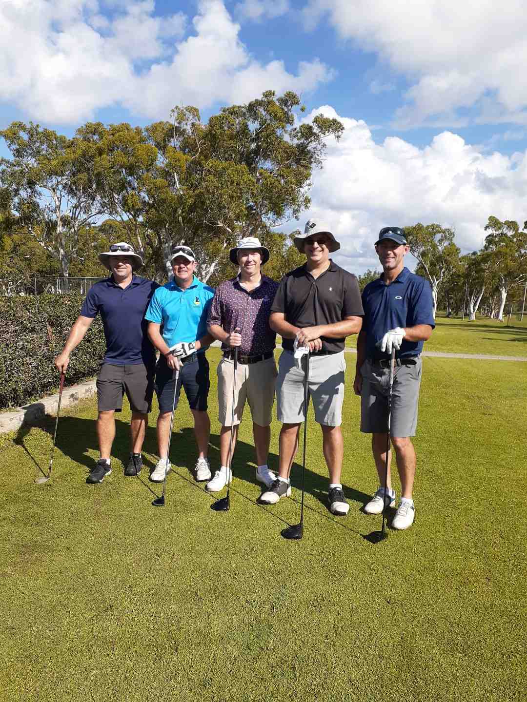 Gympie Visitors preparing to hit off on first tee at the Men's Open Day: Luke Kipping, Brad Morgan, Brendan Drew, Damien Peri