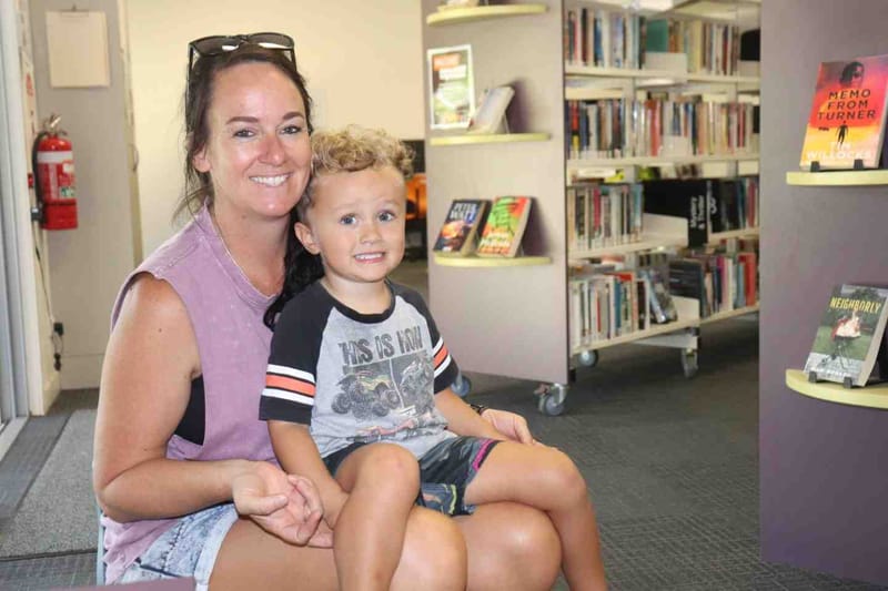 Amanda Schier and son Beau have a cuddle at First Five Forever, Rainbow Beach Library