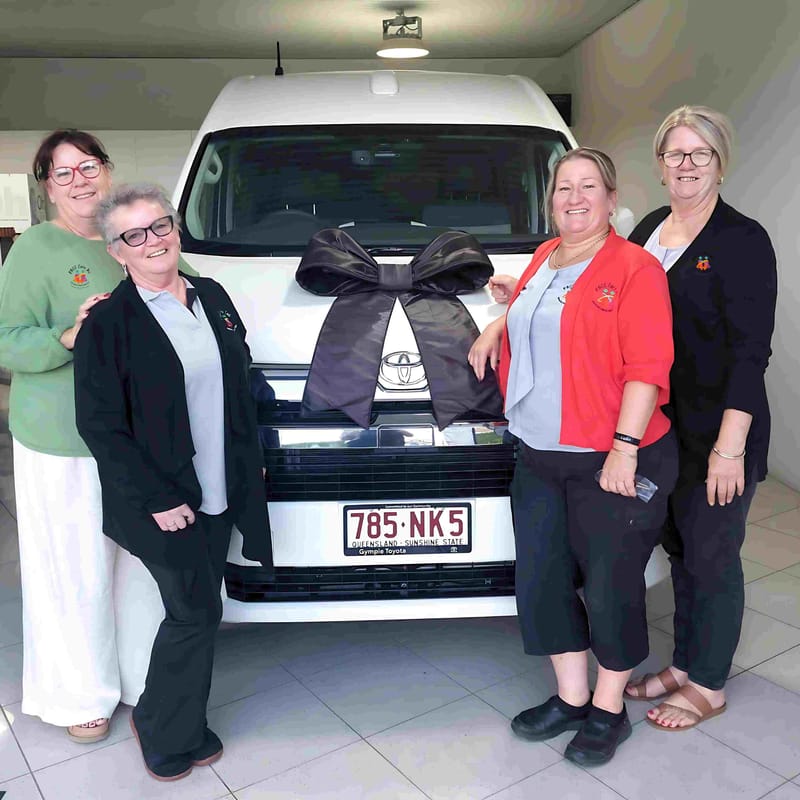 President Kylie Betteridge, Admin Barb Rees, Coordinator Tamara Emms, and Admin Leanne Jones-Pfitzner picking up the new wheels!